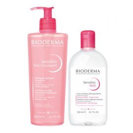 Bioderma Sensibio H2O Sensitive Skin Cleanser 500ml + Bioderma Sensibio Cleansing Gel 500ml Set 2 Pieces