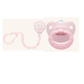 Nuk Rose And Blue Silicone Soother And Chain 6-18m